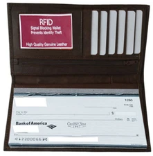 RFID Signal Blocking Leather Wallet Checkbook Cover Holder Secretary Men Women