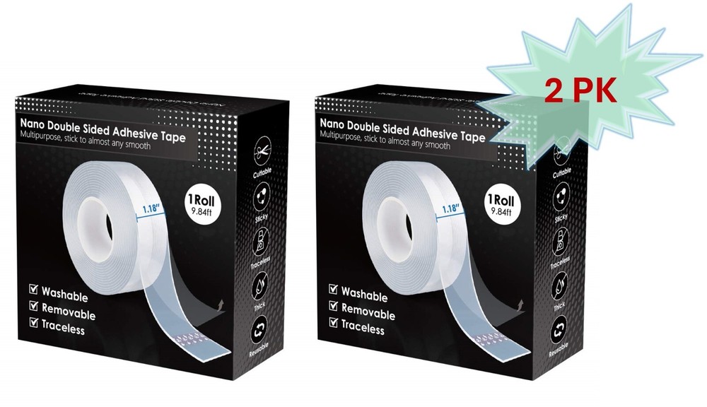 Nano Double Sided Poster tape Heavy Duty, Multipurpose, 9.84FT Transparent 2pk
