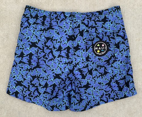 Vintage Maui And Sons Swim Shorts Nylon Short Shorts All Over Shark 80s 90s S - Picture 3 of 24