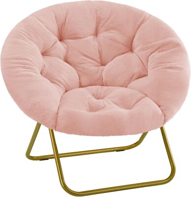 Oversized Moon Saucer Chair Foldable Comfy Soft Faux Fur Lounge Seat,Metal  Frame - Main Image