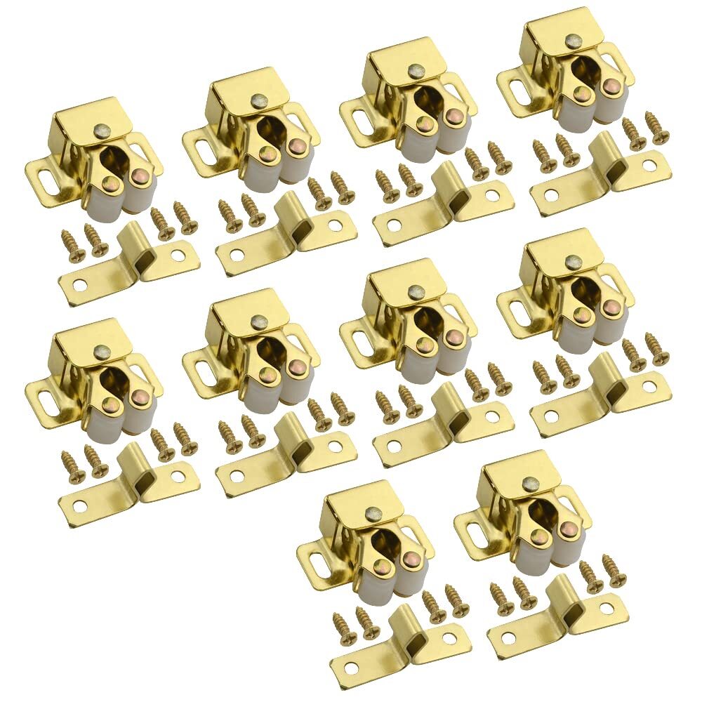 10-Pack Double Roller Cabinet Catches - Durable Hardware with Installation Screws  