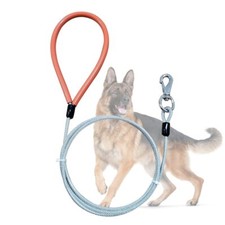 5Ft Heavy Duty Dog Leash Chew Proof Metal Cable with Soft Silicone Grip