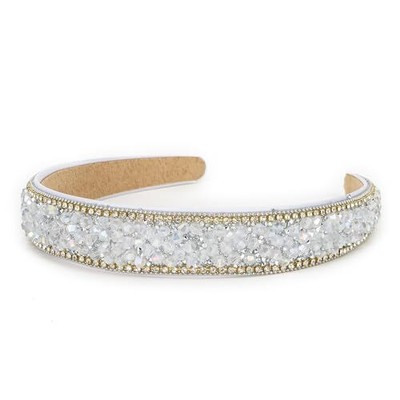 White Rhinestone Headband Women Girls 1 Inch Wide Headband  display picture 1