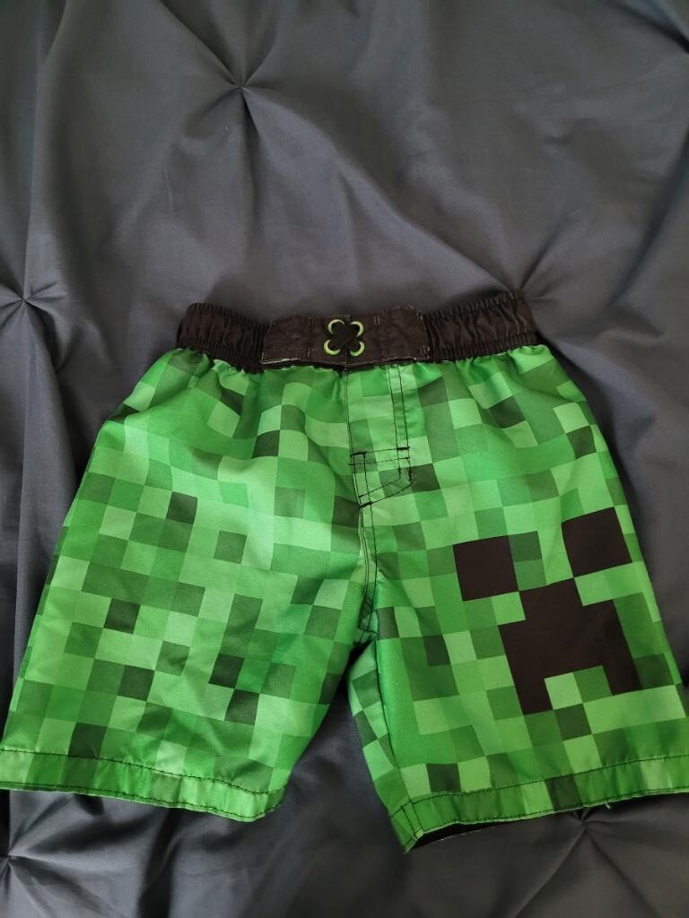 Minecraft Swimsuit Trunks Boys Size XS Youth Xtra Small Mojang Creeper Green-image