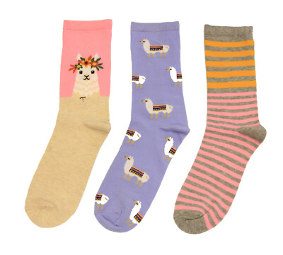 Hot Sox Kid's Llama Crew Socks 3 Pair, Assorted Llamas, Kid's Shoe Size 6-10
