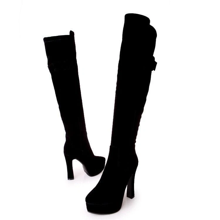 Para mujeres Plataforma Invierno Sobre la Rodilla Botas Cremallera Tacones Altos Zapatos Moda Foto 3 de 4