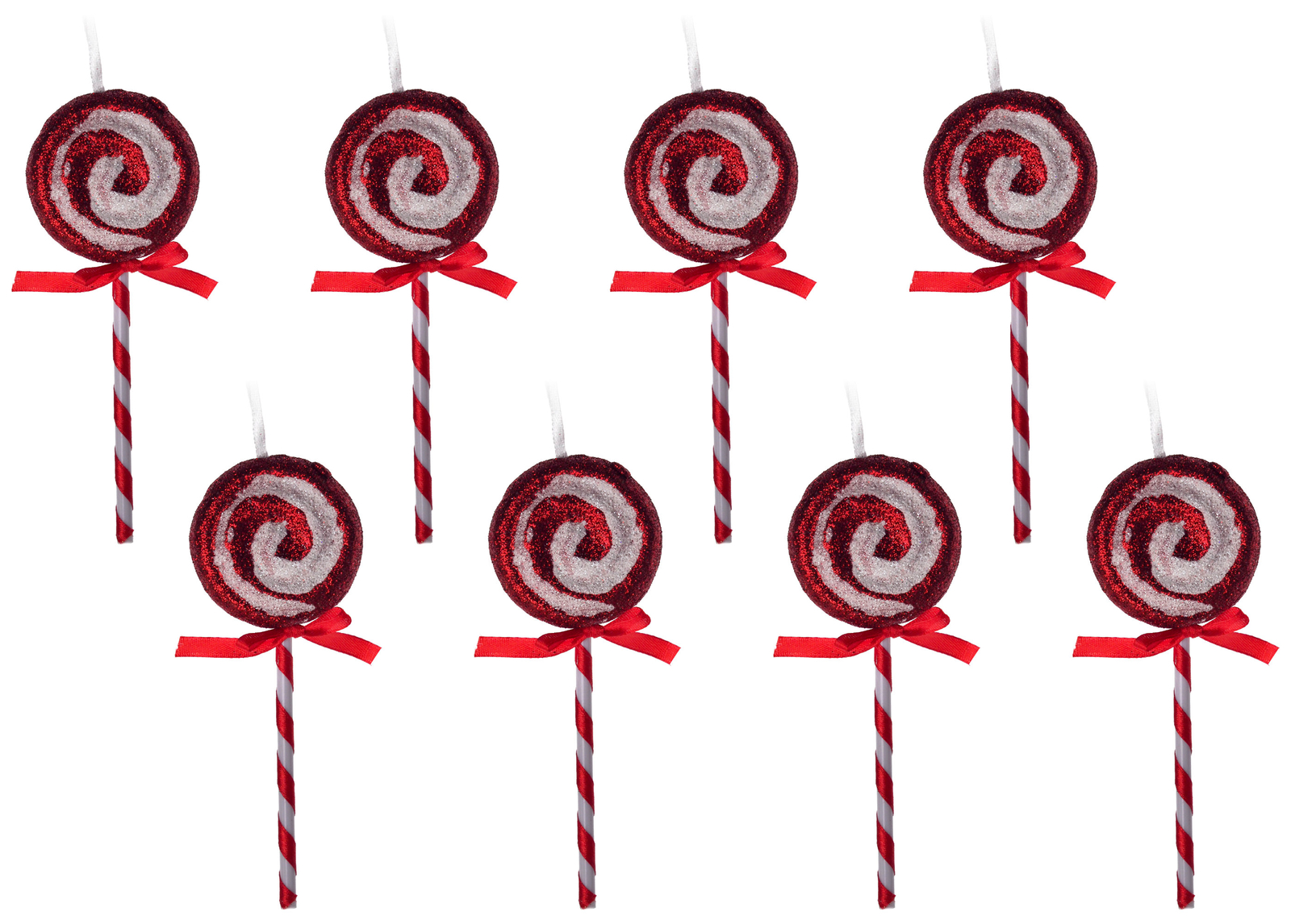 Red White Swirl Lollipop Christmas Tree Baubles Decorations (Set of 8)