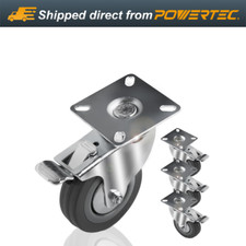 POWERTEC 3" Heavy Duty Dual Locking Swivel Plate Caster Wheels 640 lbs TL, 4PK