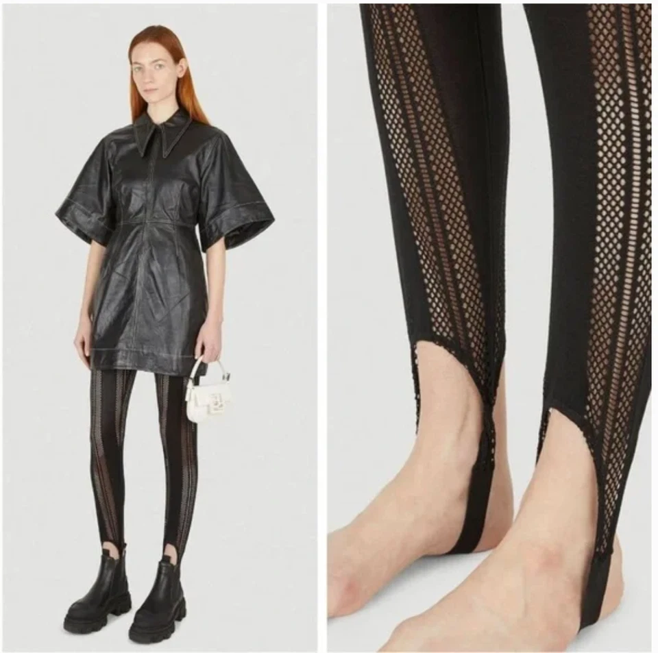 Leggings GANNI Pequeños Estribo de Malla Negra Encaje Elástico Transpirable Nuevos con Etiquetas Foto 4 de 4