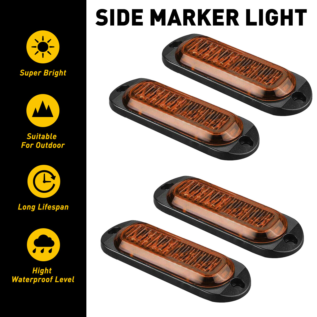 Waterproof Amber LED Side Marker Lights for Trailers, Trucks, RVs, 4-20pcs