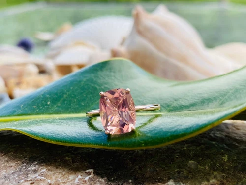 925 Sterling Silver Cushion Cut Morganite Engagement Ring, Wedding Ring For Gift - Picture 2 of 17