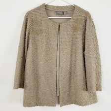 Chicos Travelers 2 L-12 Womens Open Front Jacket Gold Cardigan Textured