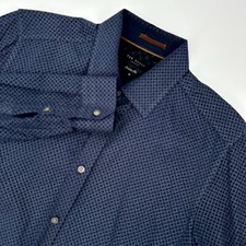 Ted Baker Dress Shirt Men's 16 Blue Diamond Print Modern Fit Casual Button Down