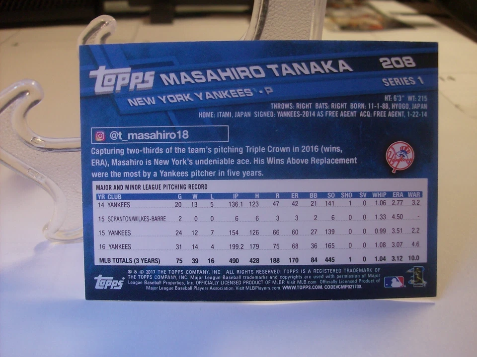 2017 Topps On-Demand Mini Orange # #208 - Masahiro Tanaka 02/25   17-066 - Image 2 of 2