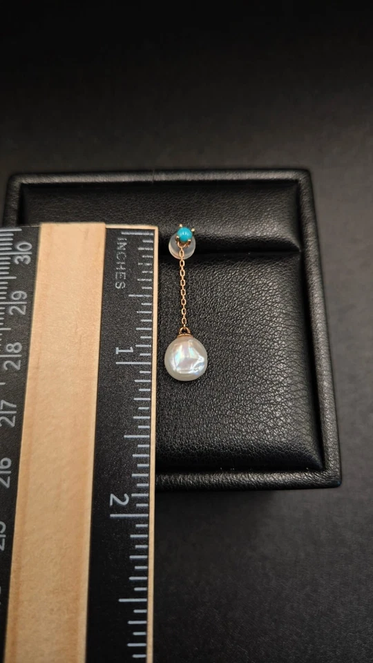Pendientes colgantes de perlas y turquesa de oro de 14k Foto 3 de 4