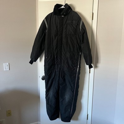 VTG Arctic Cat Snowsuit Men Large 2 Black Snowmobile Suit Zip Leg Belt Winter