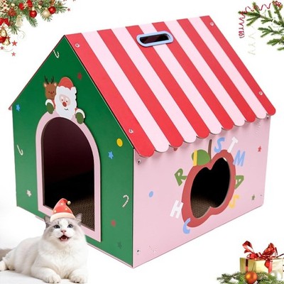 WUGO Cute Cat Scratcher House Cardboard Cat House with 2pcs Scratching Pad 16...
