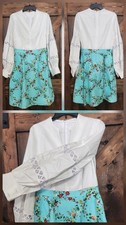 BRAND NEW Molly Moorkamp MSRP $595 Turquoise Floral & White Couture Dress Size 6