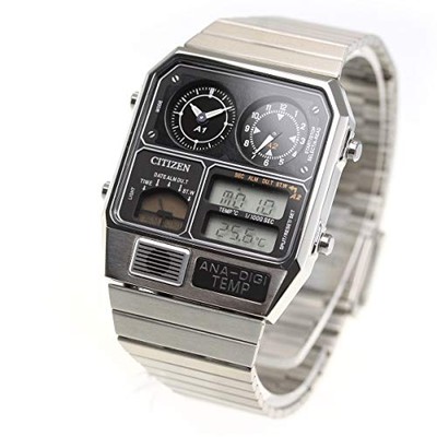 Unused CITIZEN Ana-Digi Temp JG2101-78E Black Silver Reproduction Men in Box