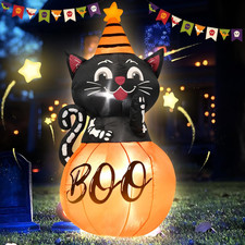 4FT Halloween Inflatable Decor Pumpkin Cat with LED Lights