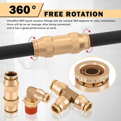 76PCS Brass DOT Air Line Fittings Kit Push Lock NPT Quick Connect Air Hose