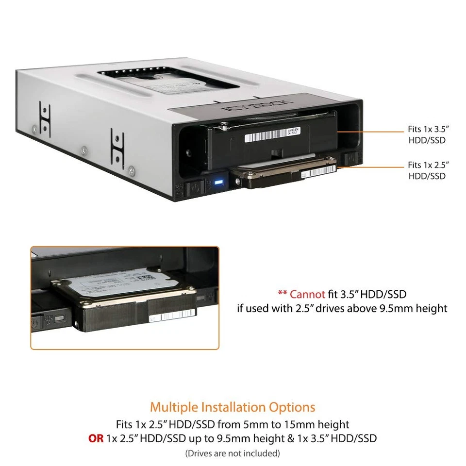 Tray-Less 2.5" and 3.5" SATA SSD/HDD Docking Enclosure for External 5.25" Dri... - Image 3 of 4