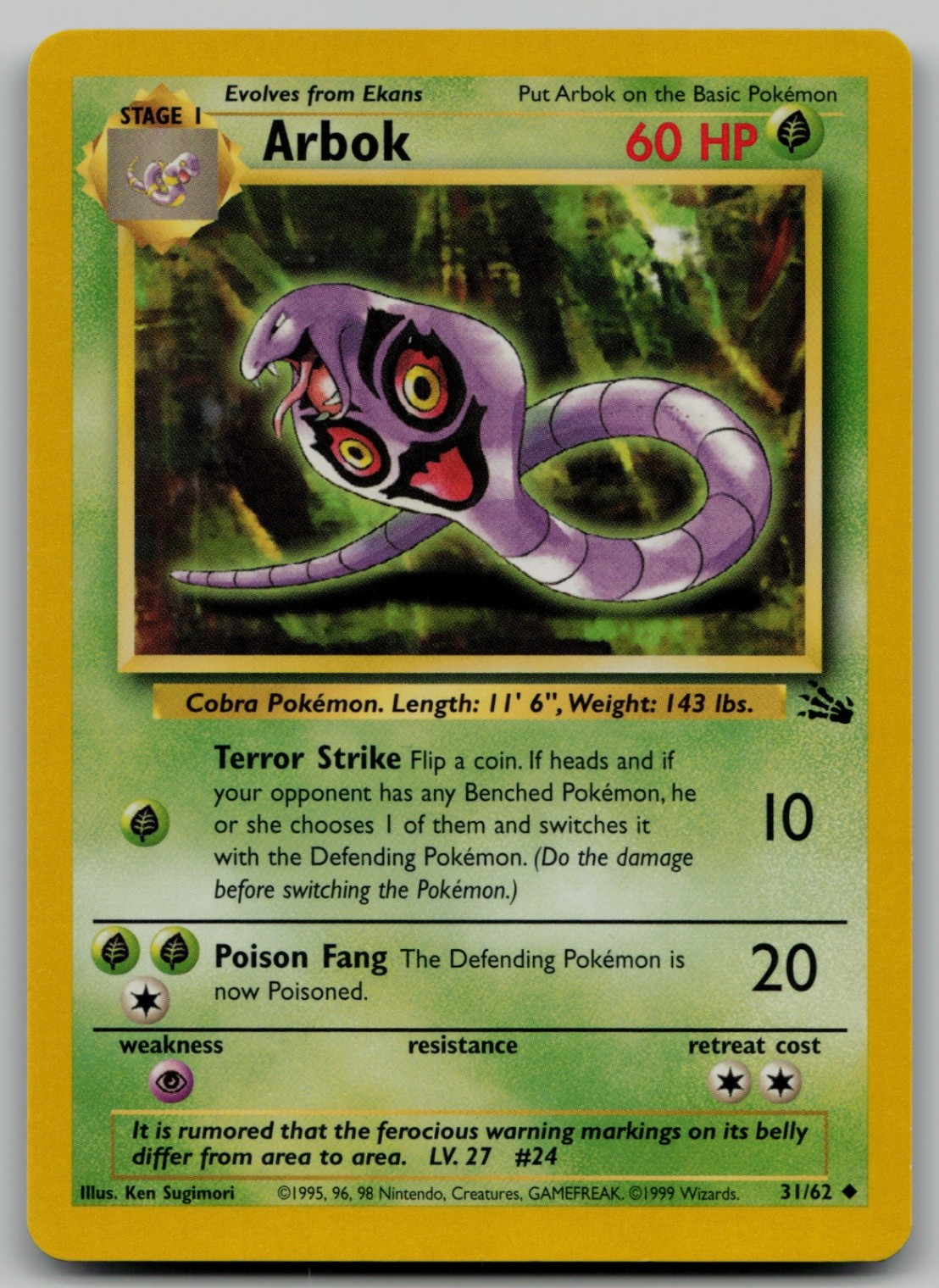 Arbok Uncommon Fossil 31/62 NM