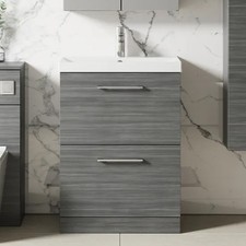 Nuie Arno Anthracite Woodgrain FS 2-Drawer Vanity Unit & Basin-3 - 600mm