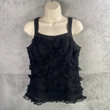 Cynthia Rowley Tank Top Small Silk Ruffle Indie Fairy Grunge Whimsigoth Boho