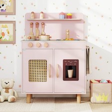 Play Kitchen for Kids, Wooden Pretend Kitchen Playset w/Stove, Accessories
