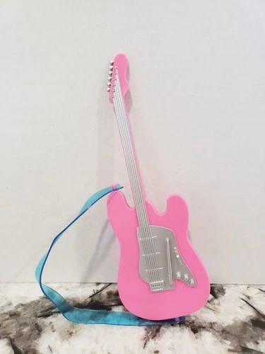 Vintage Jam N Glam Barbie Tour Bus Accessory Pink Electric Guitar Blue Strap