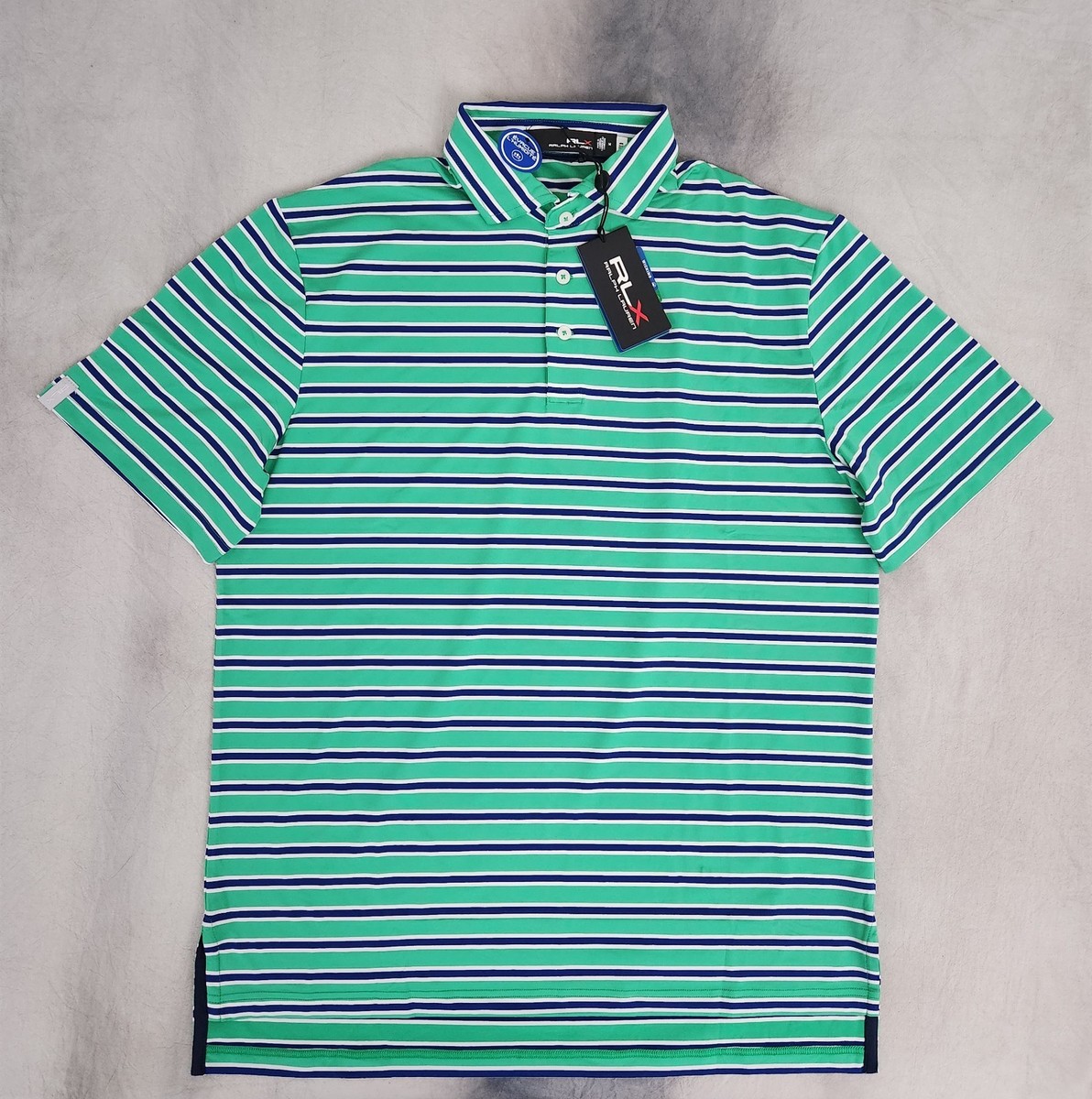 RLX Ralph Lauren Performance Golf Striped Green/White/Blue Polo
