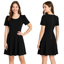 Calvin Klein Dress 12 Black Little Black Dress Gold Zipper Shoulder Pads LBD