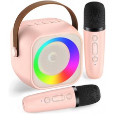 Mini Karaoke Machine, Portable Bluetooth Speaker with 2 Wireless Microphones ...