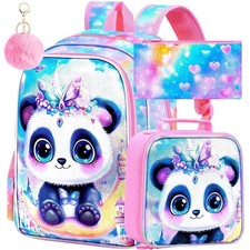 KLFVB 3PCS Panda Bookbag for Girls, Water Resistant Kids Backpack with Lunch ...