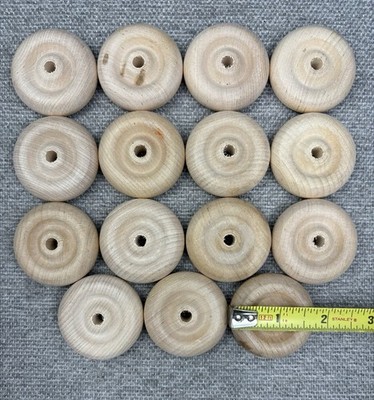 15 pc 1.75'' x .50'' Unfinished Birch Wood Toy DIY Craft Wheels .25'' Axle Hole