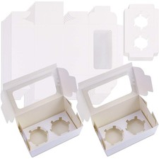 50pack White Paper Cupcake Boxes With Pvc Window And Two Treat Holder Pastry And