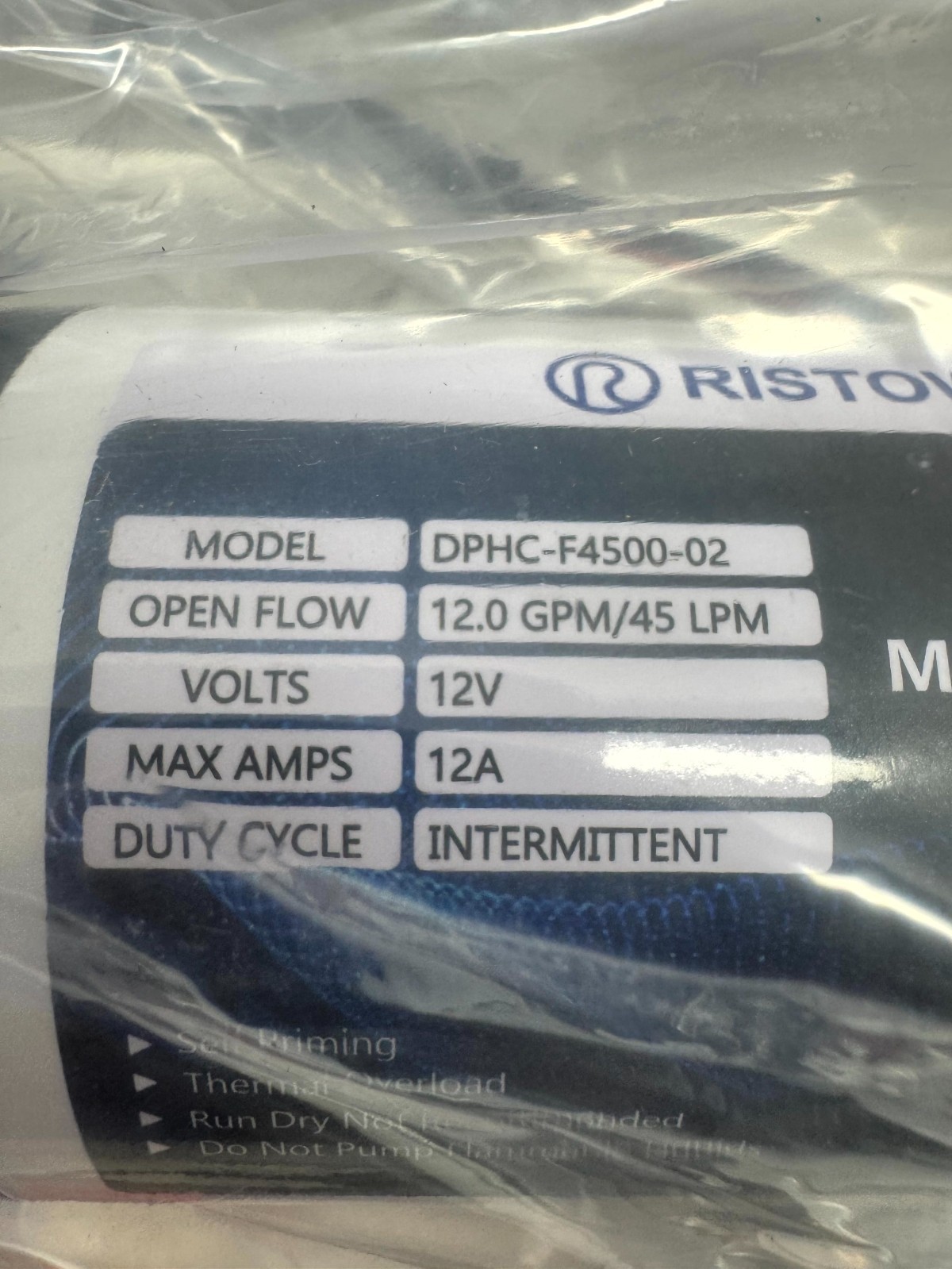 Ristow DPHC-F4500-02 RV Macerator Sewage Pump Self-Priming 12V 1A 45LPM/12GPM