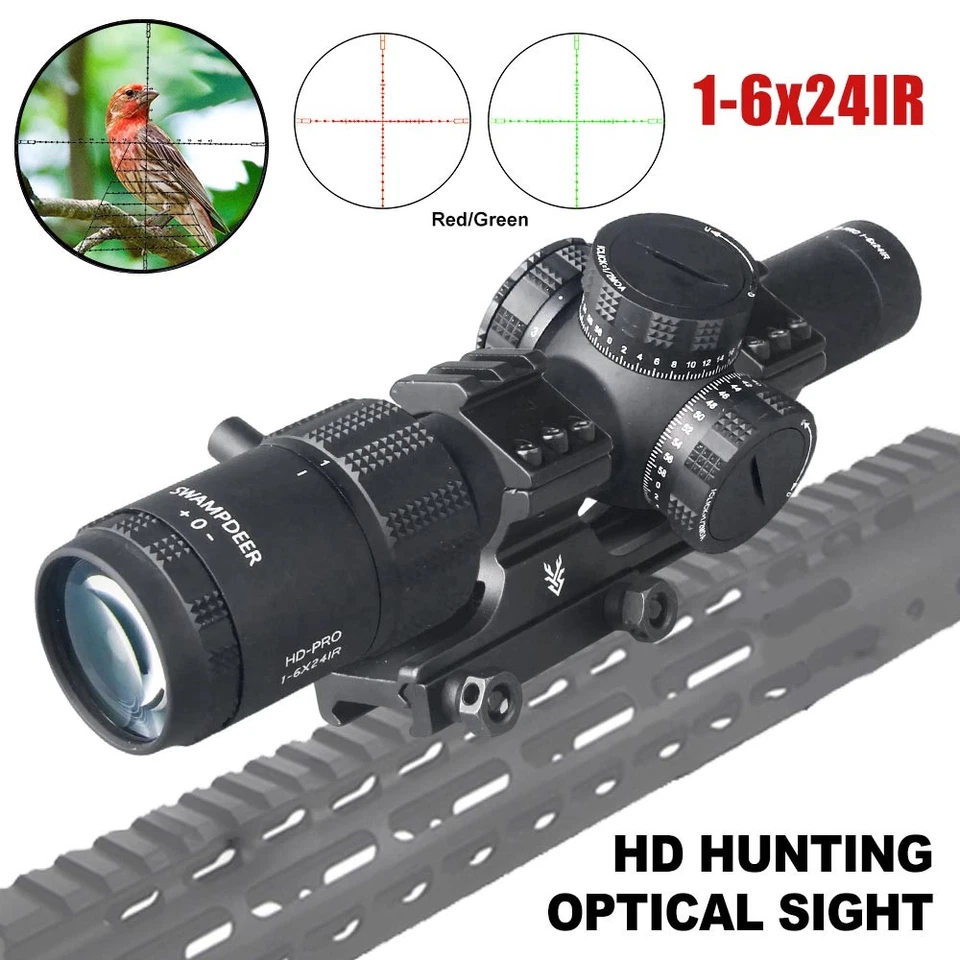 Hunting 1-6X24 HD 1080P IR Rifle Scope Red Green Optics Sight w/ 20mm Rail Mount - Image 2 of 4