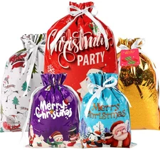 35 PCS Christmas Drawstring Gift Bags, Christmas Gift Bags with Tags & Ribbon...