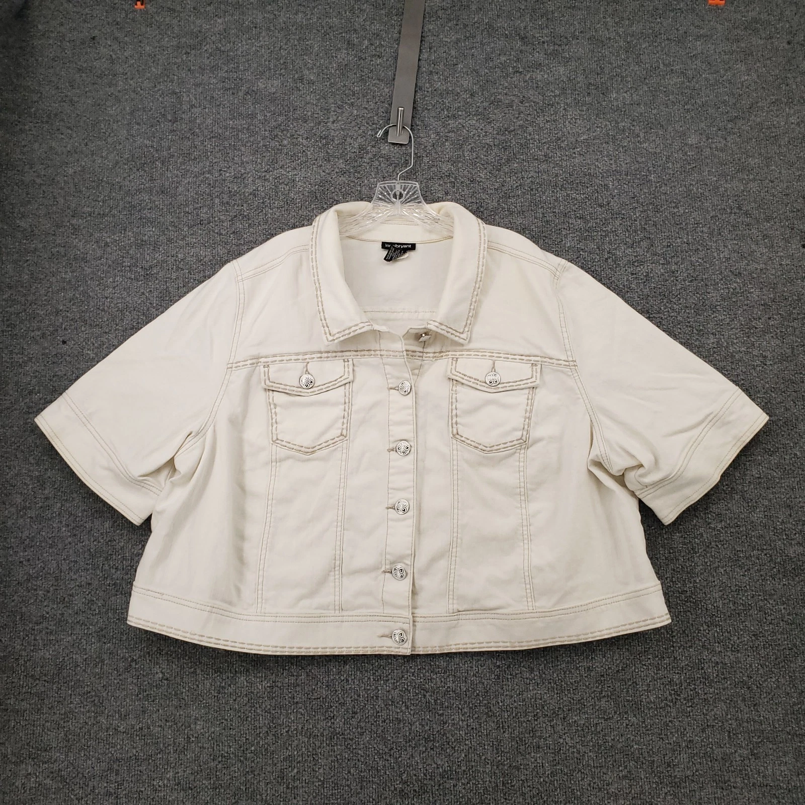 Lane Bryant Jacket Women 28 Plus White Denim Crop Trucker Short Sleeve Button Up
