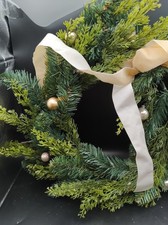 Target 24" Artificial Christmas Wreath Pine Cypress Cream Velvet Ribbon Ornament