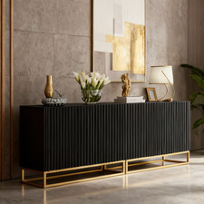 200cm Sideboard Black Matt & Black Reeded Doors | Gold Base | Modular Storage