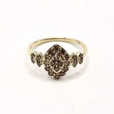Champagne Diamond 9ct Gold Ring Cluster Hallmarked 375 Yellow Gold - Size R 1/2