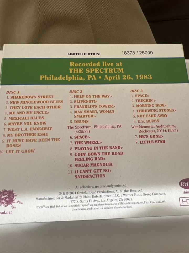 Grateful Dead Dave's Picks Vol. 39, The Spectrum, Philadelphia, PA 4/26/83 - Image 2 of 2