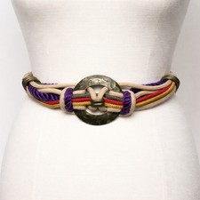 VTG Boho Braided Rope Belt Round Buckle Festival Y2K Cottagecore Western Chic