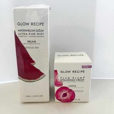 New GLOW RECIPE Watermelon Glow Mist & Plum Plump Hyaluronic Cream Bundle NIB