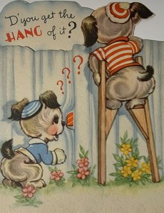 Vintage Birthday Card Anthropomorphic Dogs D’you Get The Hang Of It? Clothesline