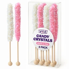 White & Pink Rock Candy Sticks – Tropical & Pink Lemonade Flavors – 8 Count –...