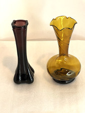 Vintage Bud Vases Amethyst Purple & Blown Amber 6 Inch Set Of 2